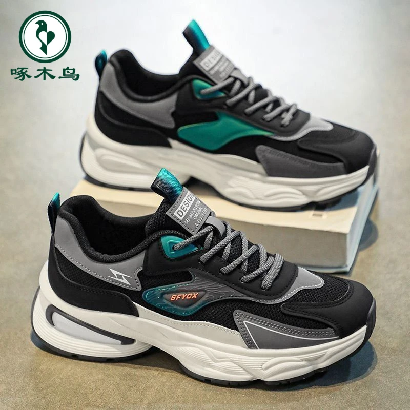 【正品】啄木鸟2024男鞋夏季透气百搭防臭耐磨网面运动休闲厚底青少