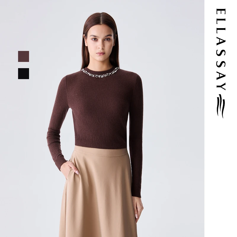 ELLASSAY歌力思2025秋季新款镶钻半高领套头针织衫女EWU3601800