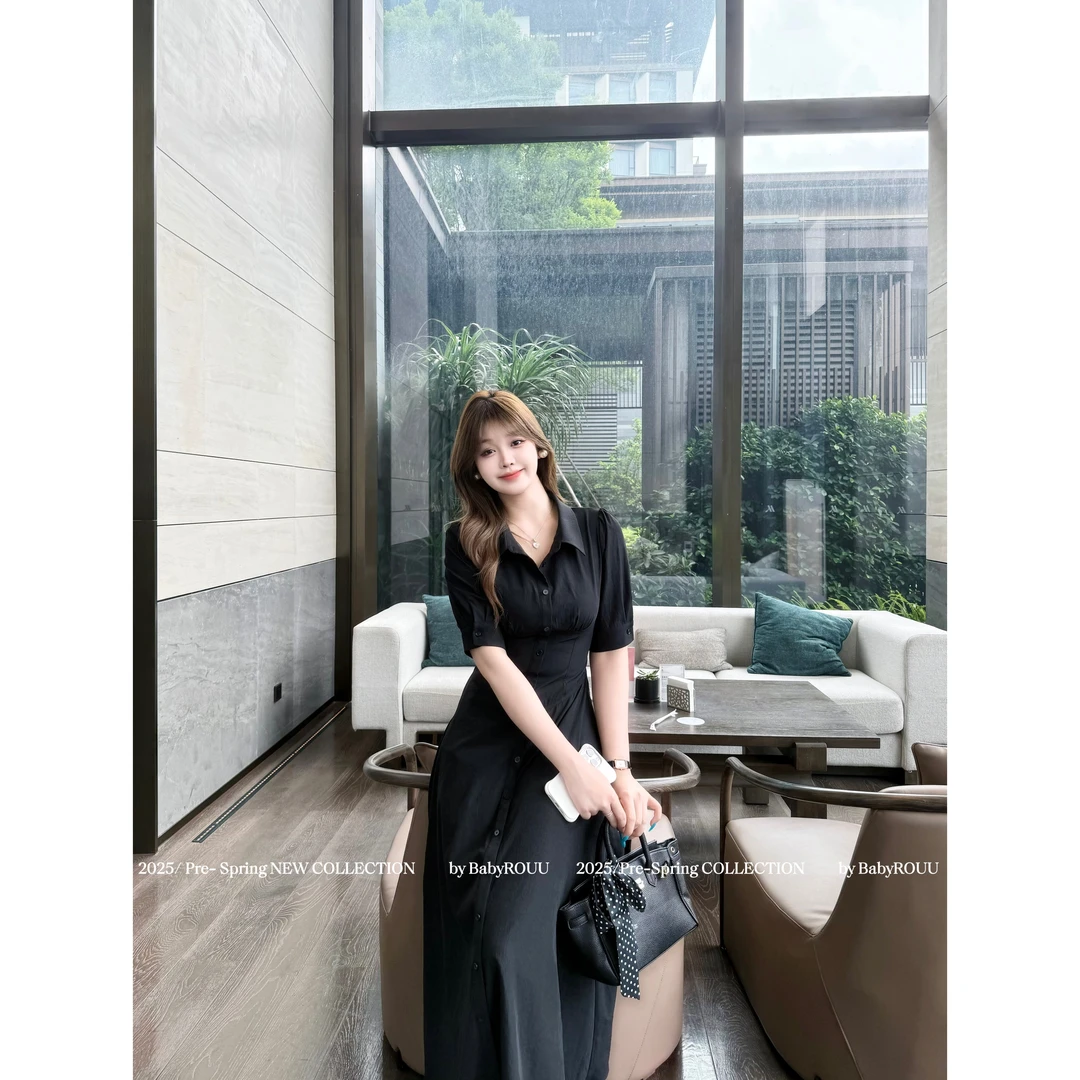 【现货】【简约女主】时尚法式复古气质千金清冷感贵系衬衫连衣裙