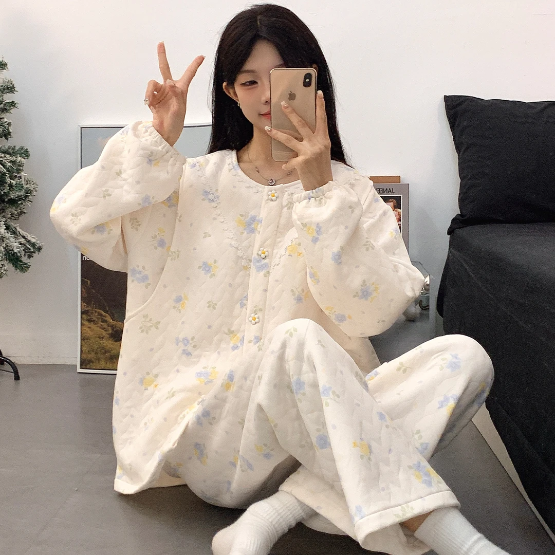 空气棉产妇月子服11月份带胸垫哺乳睡衣孕妇怀孕家居服春秋冬产后