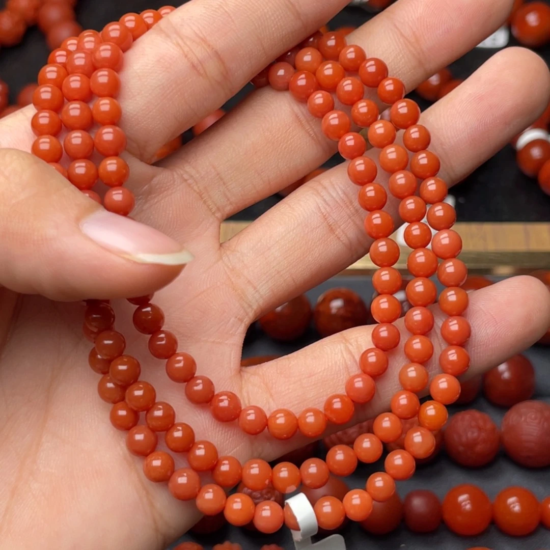 南红玛瑙未镶嵌手串H5.3mm顶品玉化料柿子红长链