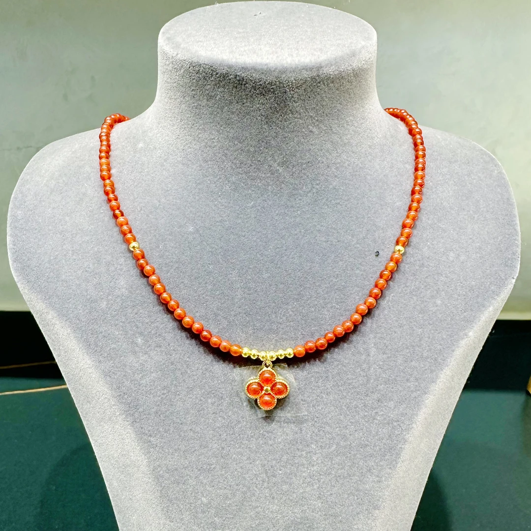 铜合金项链 时尚百搭红色珠珠项链