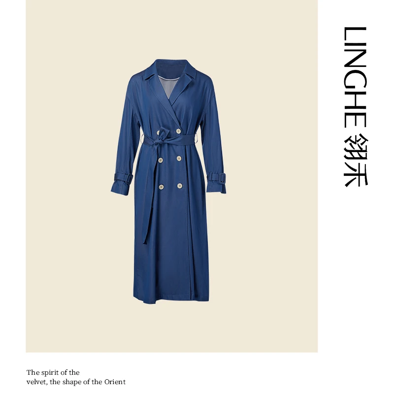 翎禾LINGHE-极简廓形风衣气质女士设计师双排扣收腰