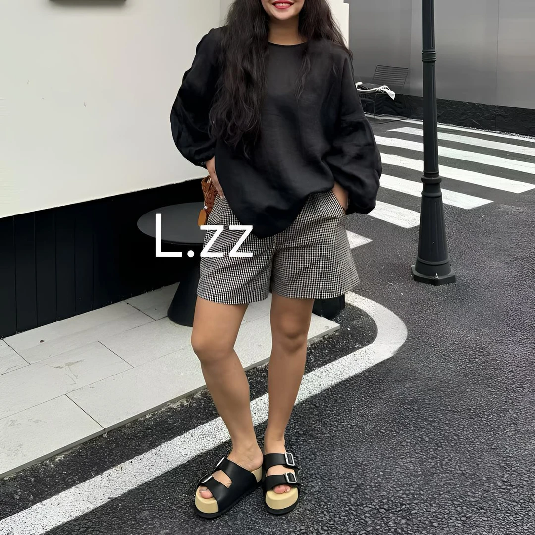 『LZZ』25夏休闲百搭时尚宽松大版显瘦麻料泡泡袖极简风防晒小衫