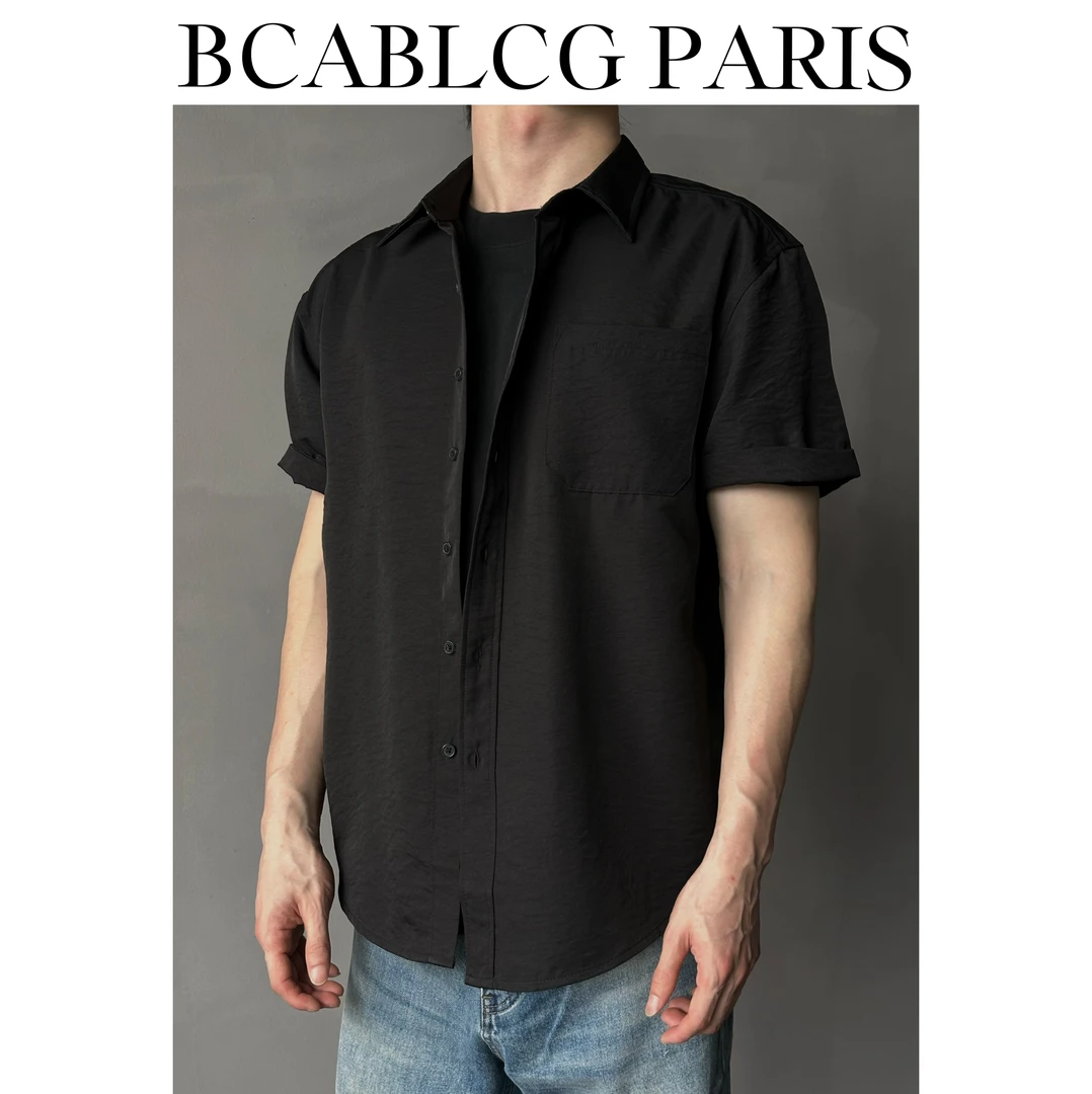 【夏季爆款】冰丝凉感衬衫短袖男士夏季薄款翻衬衫纯白色衬衣外套