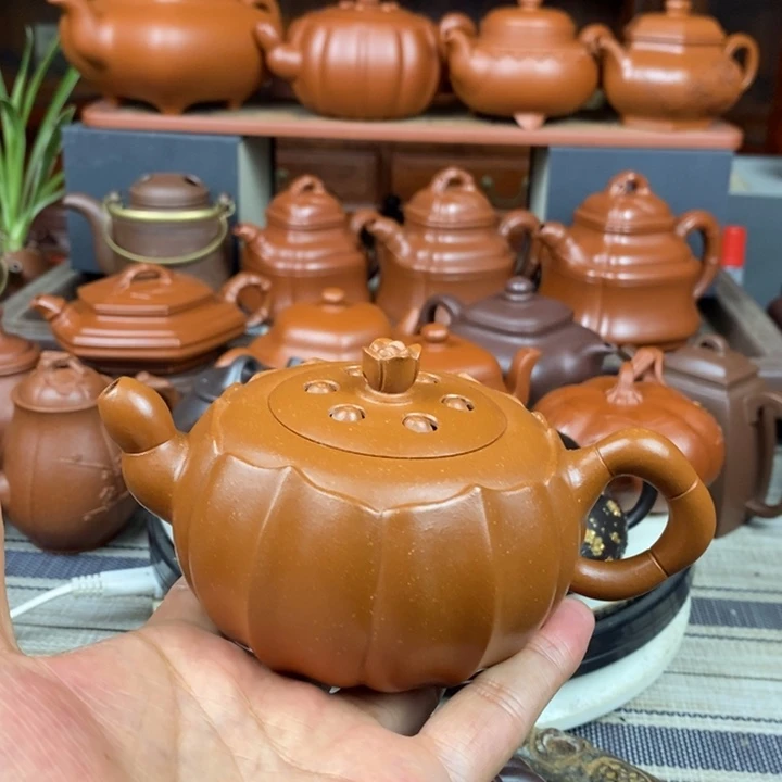 茶壶紫砂筋纹莲子260cc原矿朱泥特价