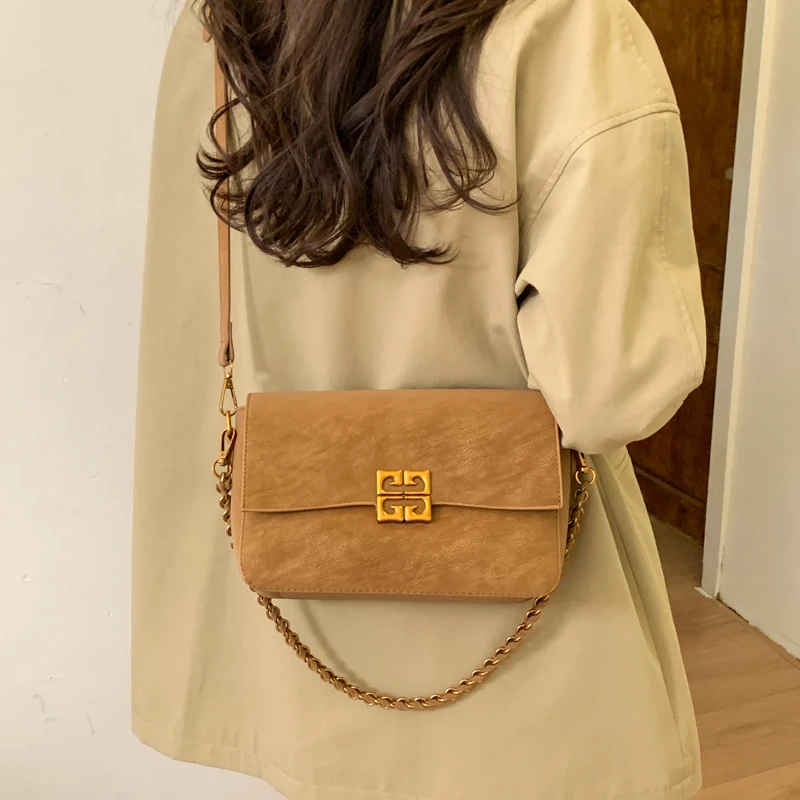 美拉德复古马鞍小方包包女时尚百搭单肩斜挎包日常百搭链条腋下包