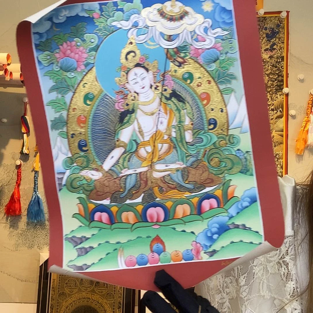 V***n卷轴画纯手绘唐卡大白伞盖30✖️22厘米左右