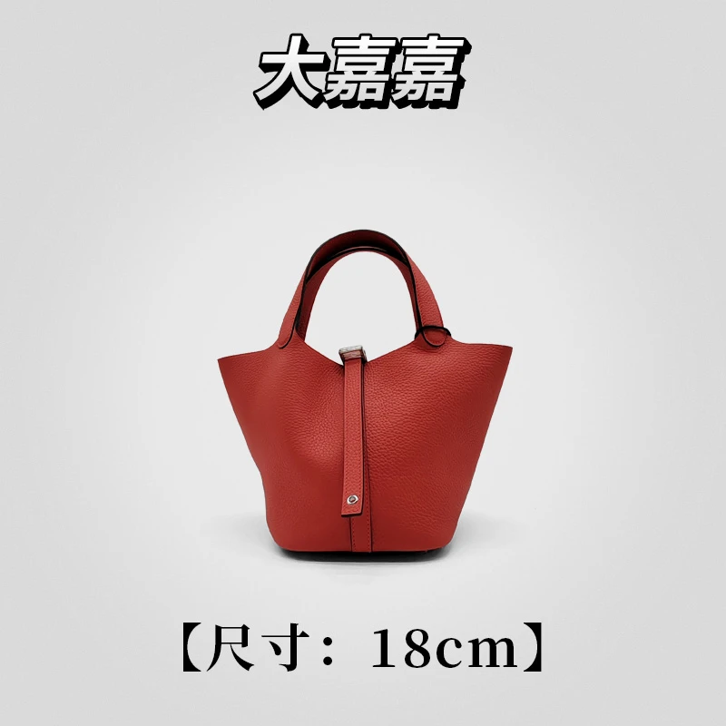 大嘉嘉【西瓜红 -18菜篮子包包】牛皮文艺风手提 女包 30413
