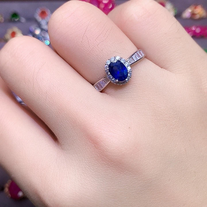 戒指蓝宝石银S925镶嵌