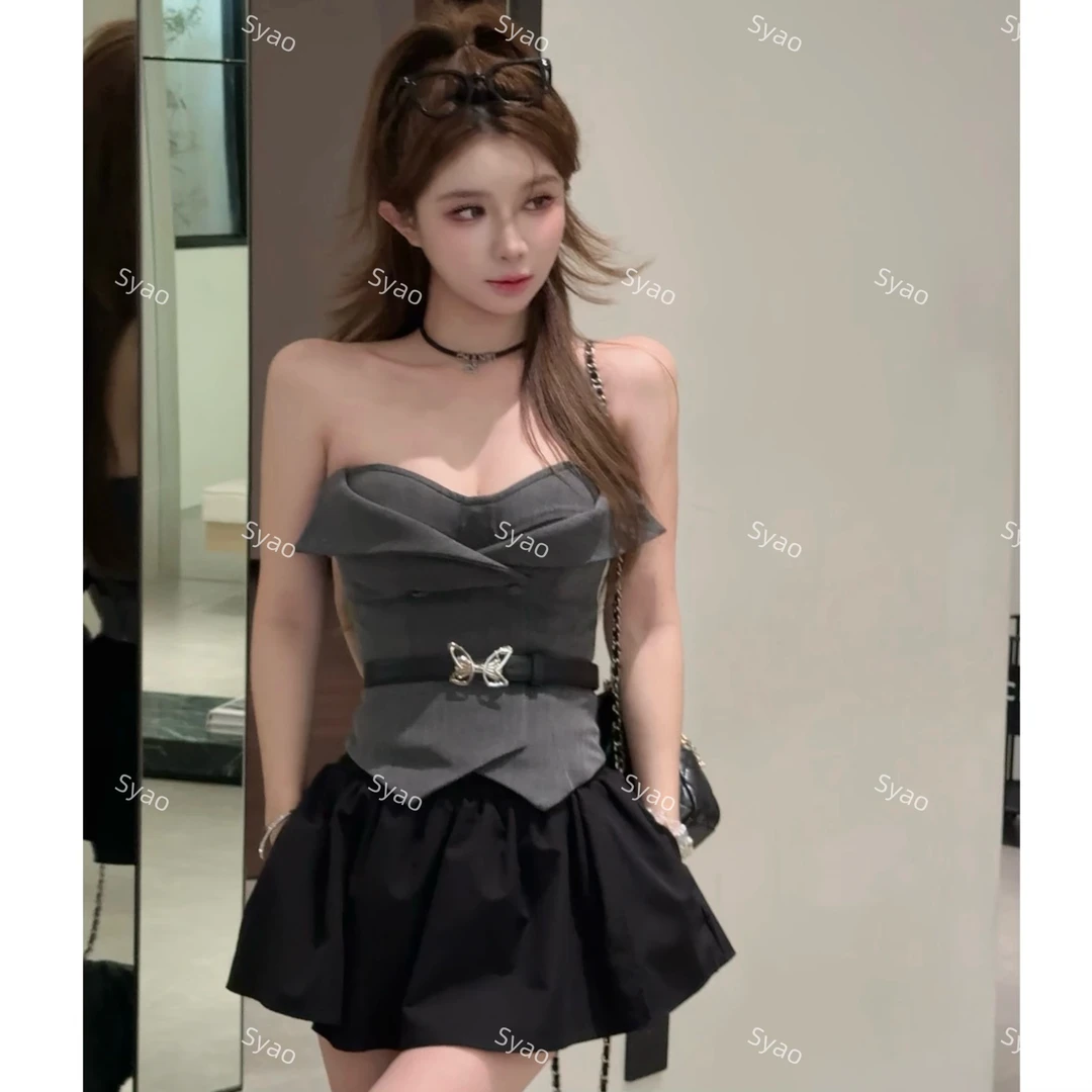 思瑶【坠入秘境】拼接翻边设计感抹胸搭风衣半裙坎肩开衫#0904