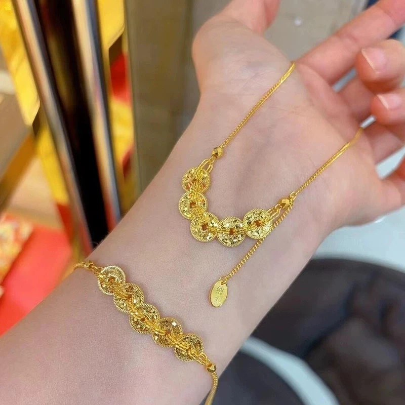 【龙鳞五帝币手链】足金999古法纯黄金真金经典女款5G工艺