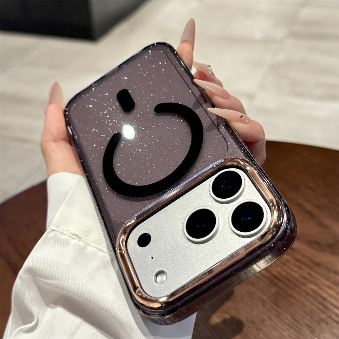 适用苹果17promax手机壳透明闪粉磁吸镜头全包防摔男女超薄高级感