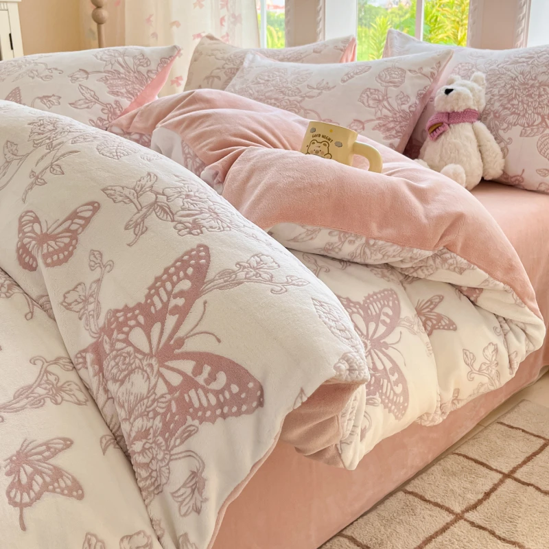 加厚雕花牛奶绒四件套2025新款珊瑚绒冬季法兰绒床单被套床上用品