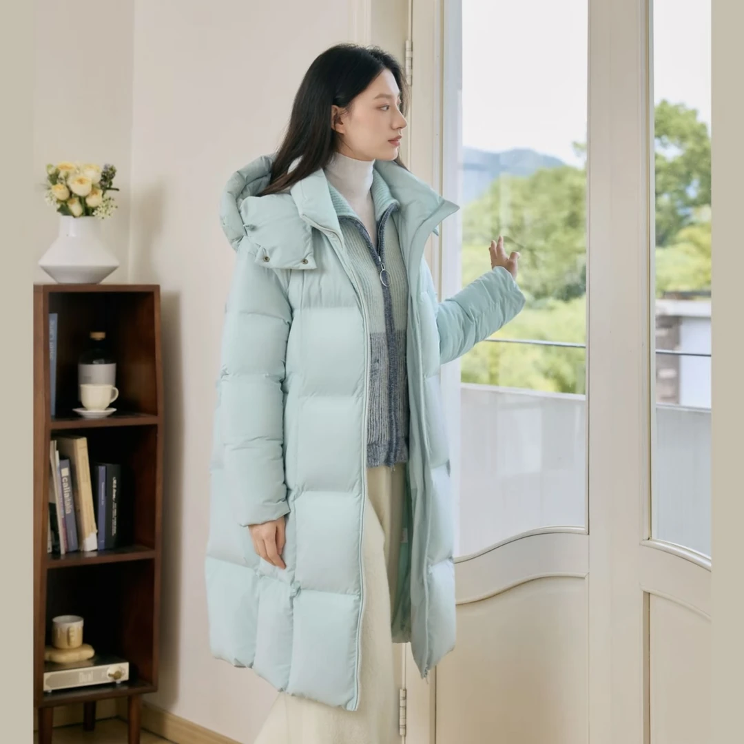 波司登奶油色系新款宽松保暖通勤长款百搭女款羽绒服B40145914DY