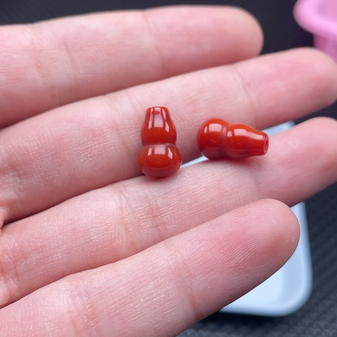 南红玛瑙5号 8*13柿子红葫芦一组2颗未镶嵌