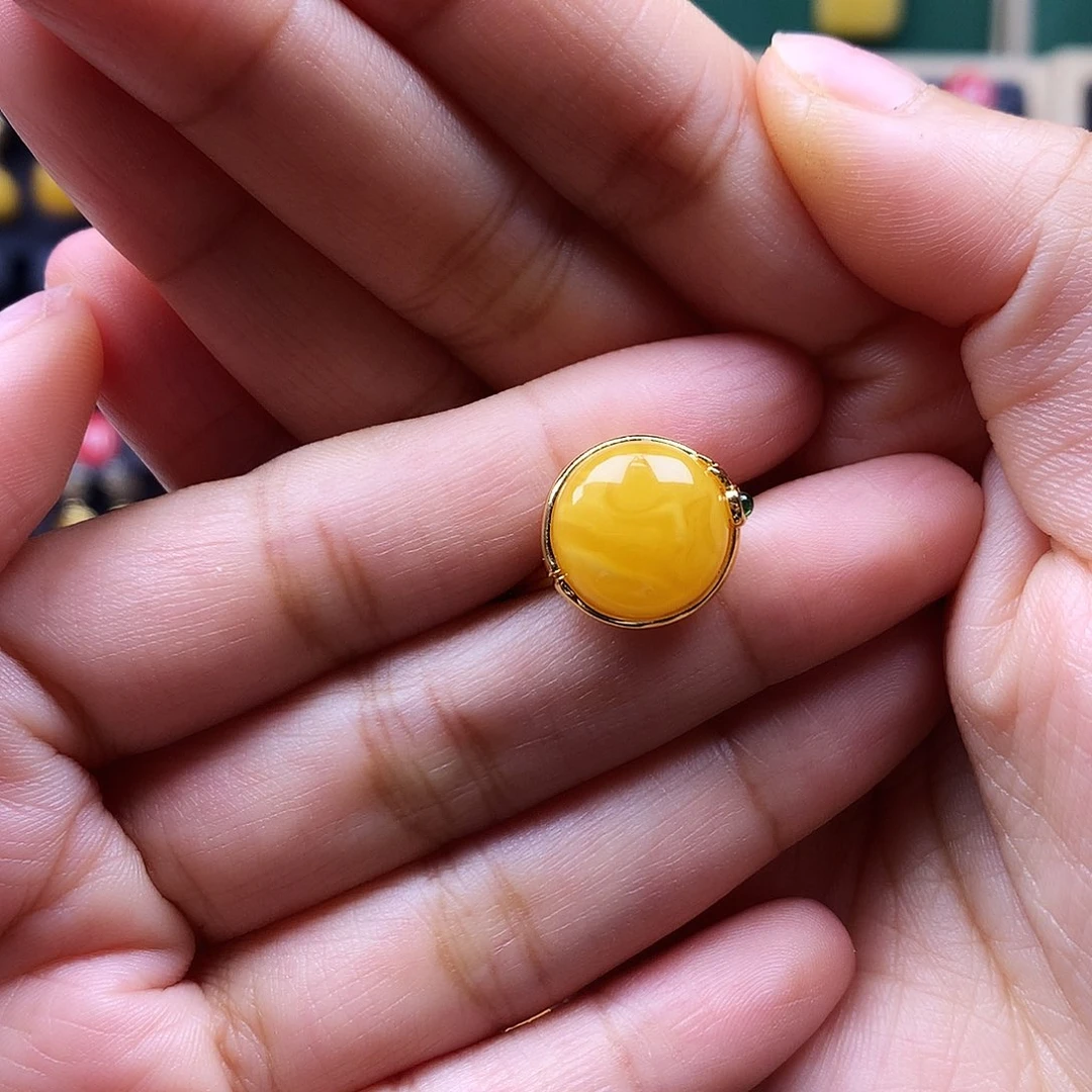 蜜蜡银S925镶嵌戒指戒指