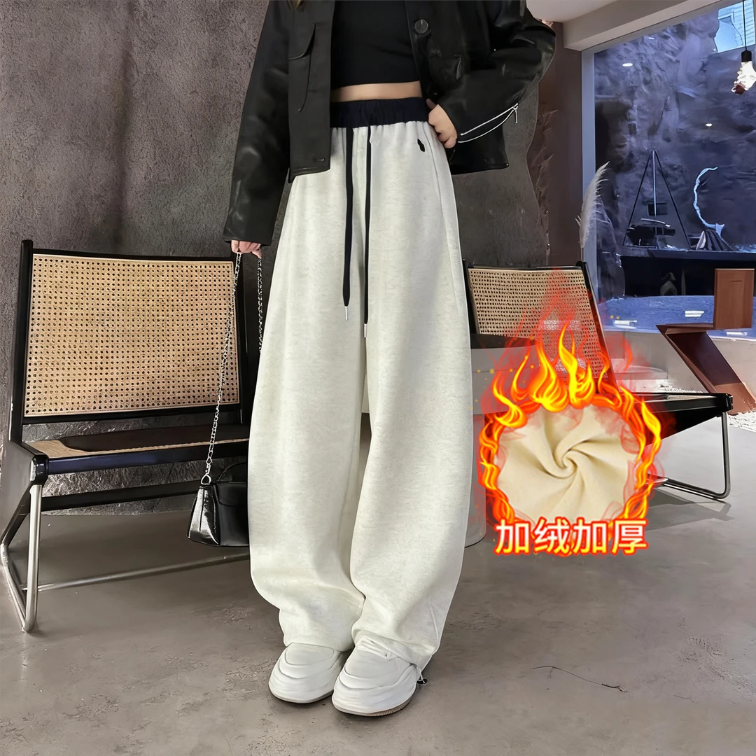 加绒加厚保暖显瘦休闲卫裤女2025冬季新款弯刀裤女高腰宽松阔腿裤