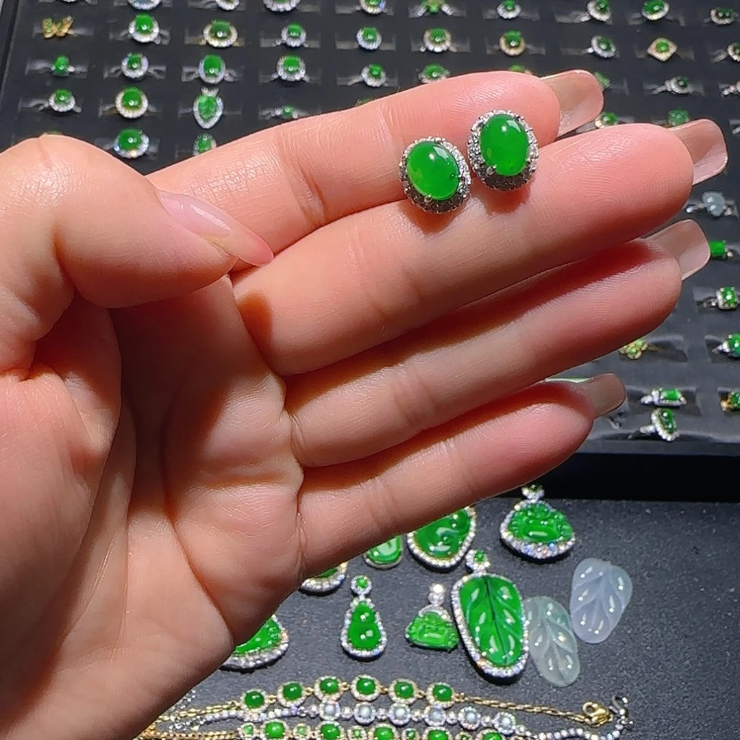 翡翠银S925镶嵌耳饰