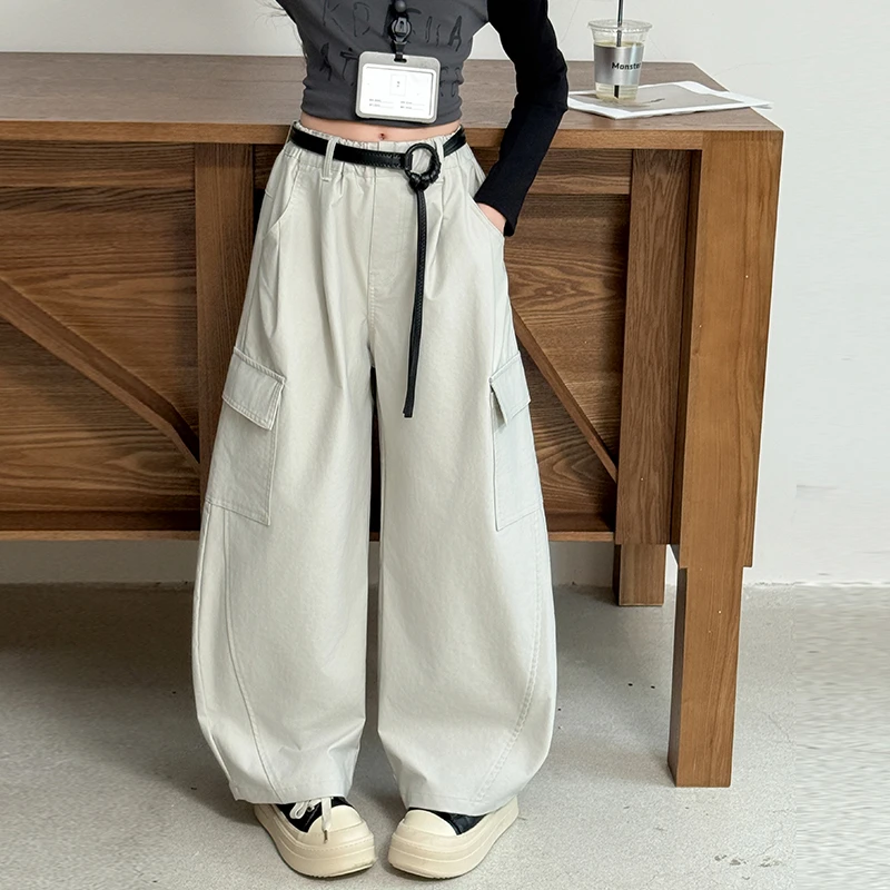 女童秋季工装裤2025新款女大童宽松阔腿裤儿童春秋装百搭休闲裤子