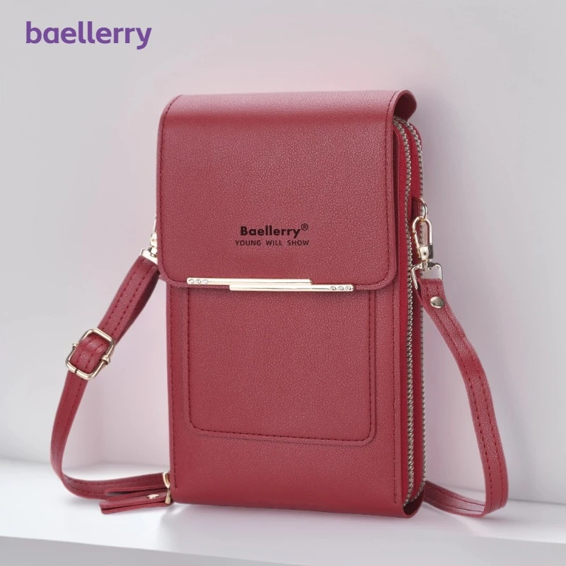 新款可触屏手机包女版多功能双层拉链钱包斜挎包