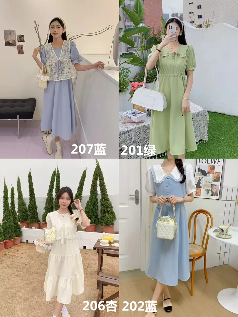 夏季短袖连衣裙女中长款2025新款气质显瘦收腰时尚圆领娃娃领裙子