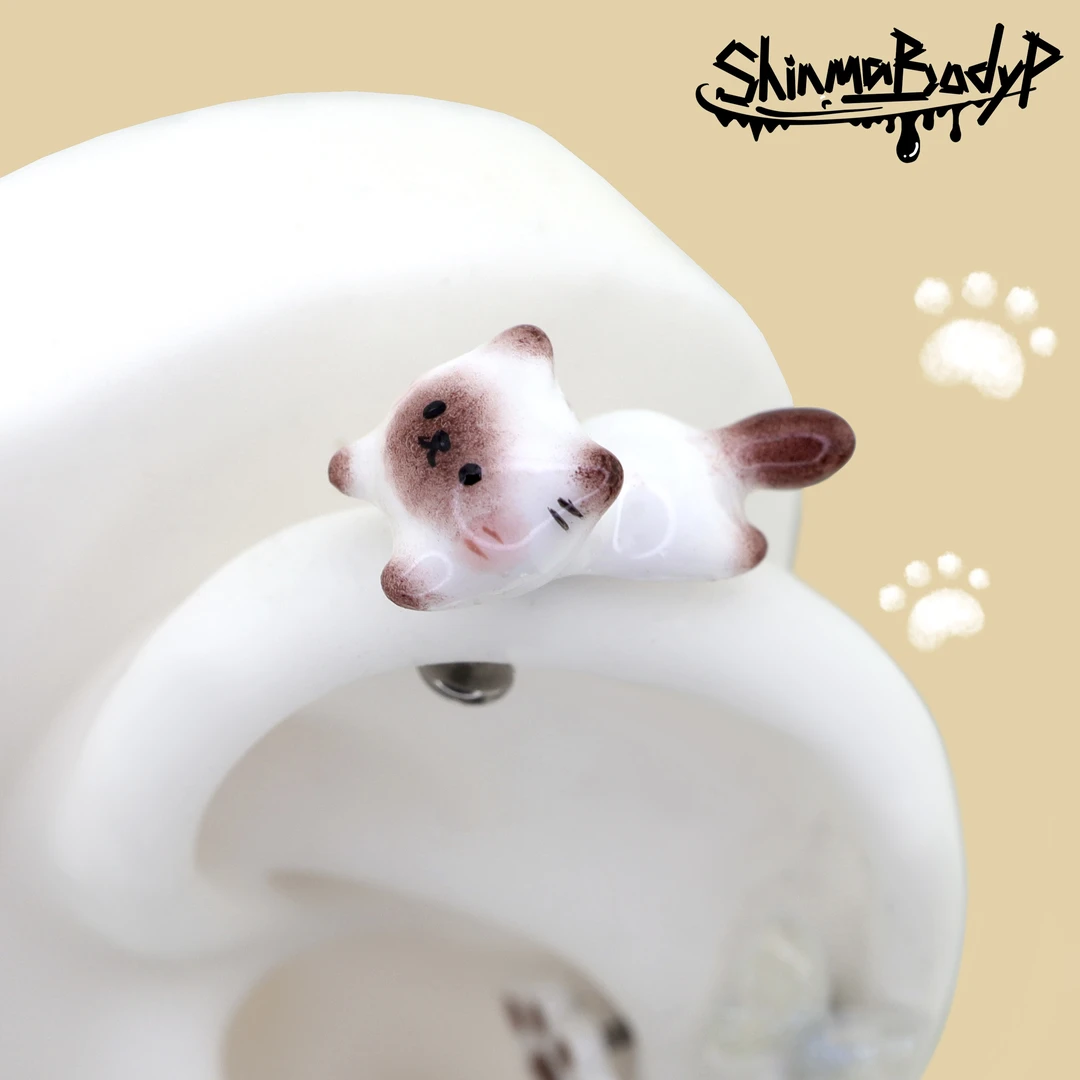 合金耳饰 Shinma钛合金可爱暹罗猫小鱼立体原创耳钉耳轮钉可爱