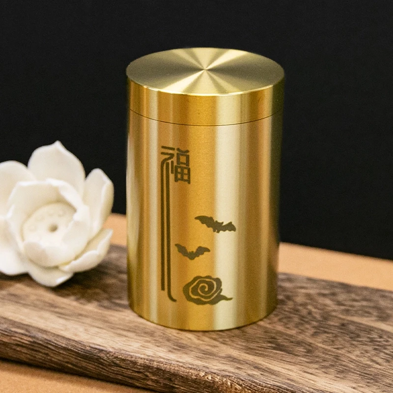 黄铜福字大号茶叶罐茶桌品摆件家用高档办公室客厅家居创意摆件