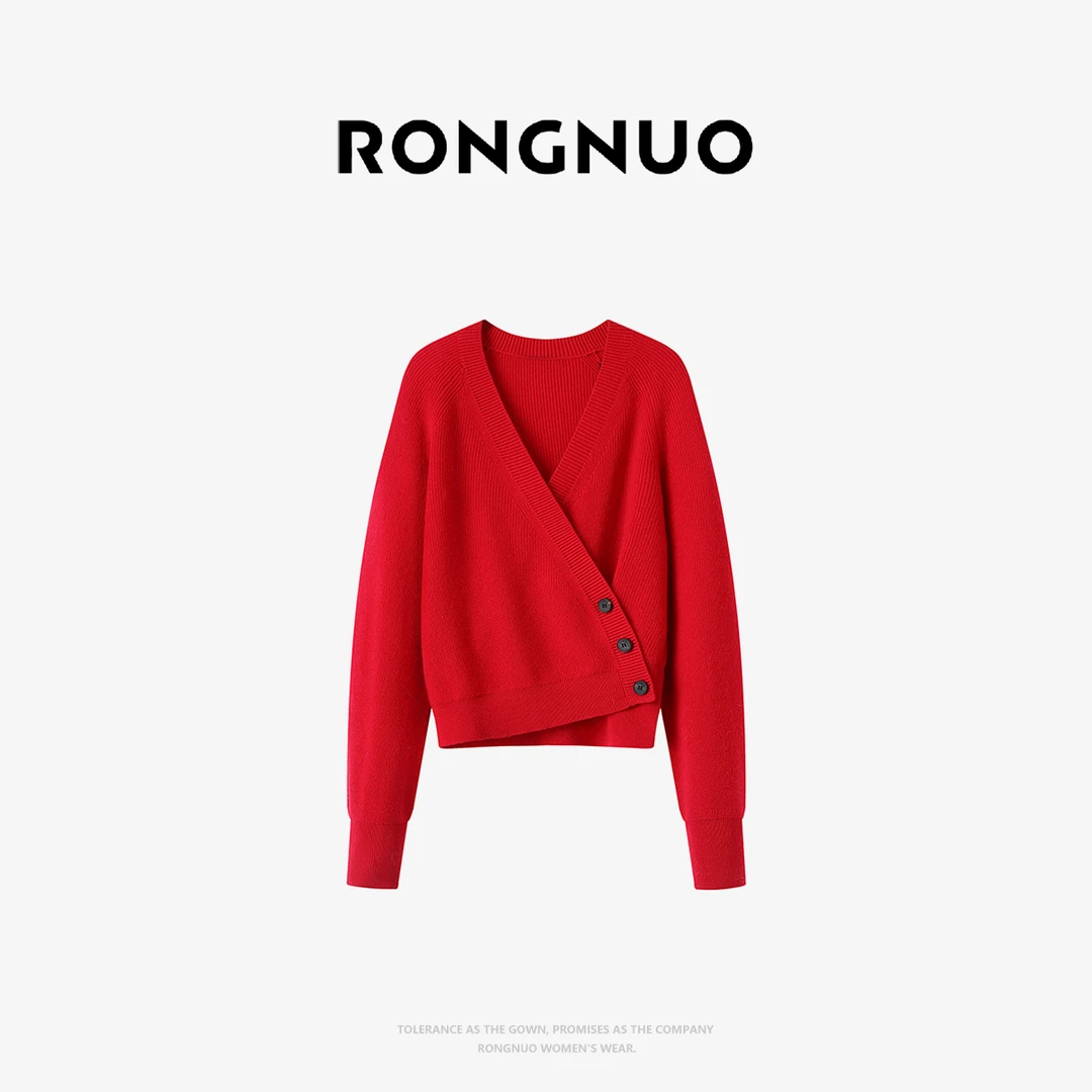 容诺2025春新品绵羊毛×山羊绒斜襟V领针织衫开衫显瘦上衣K1368