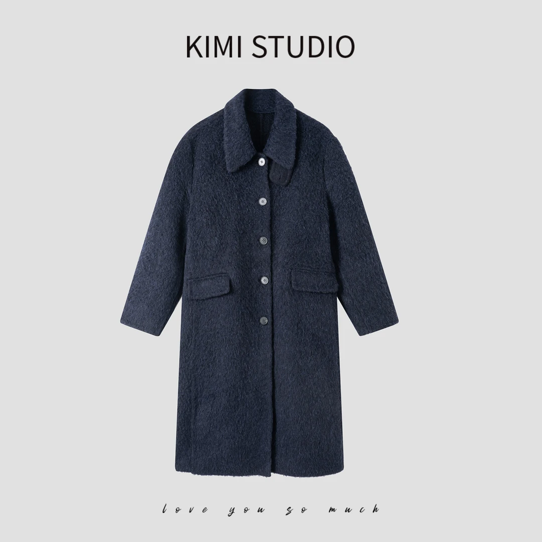 老钱风松弛感女装贵气秋冬苏力羊毛翻领长款双面手缝大衣AW25605