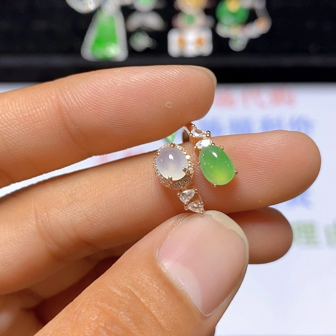 翡翠戒指银S925镶嵌10号