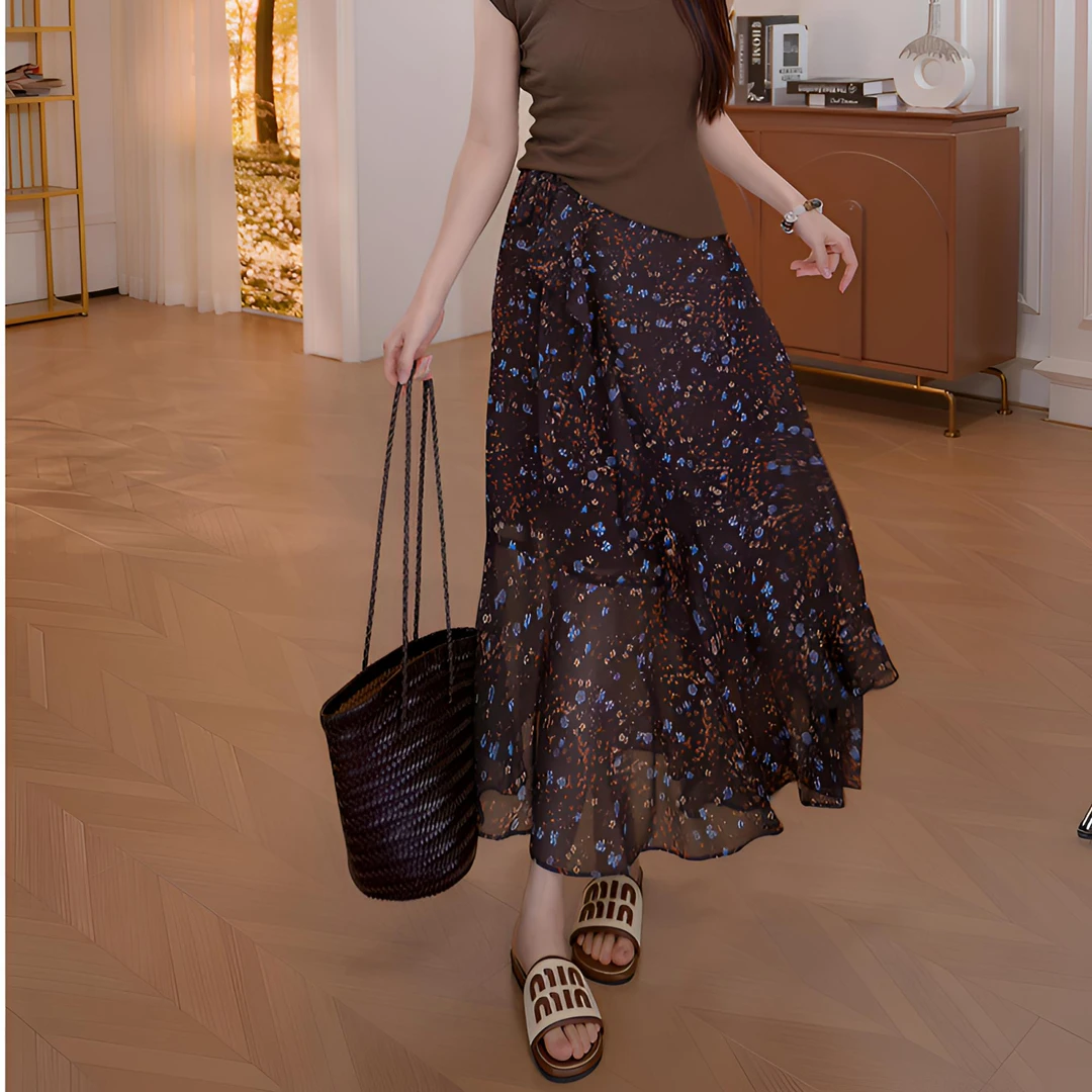 【新新】不规则水印花高级感高腰显瘦半身裙Q1060