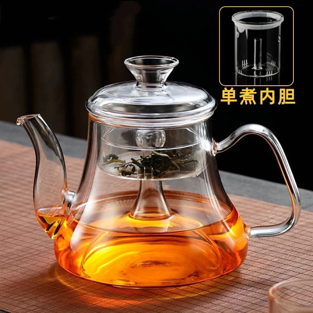 1200毫升透明色双内胆蒸煮茶壶高硼硅耐高温围炉煮茶家用烧水茶壶