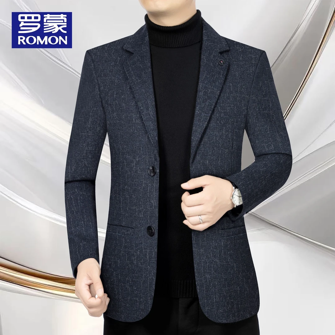 罗蒙男士西装领夹克男士外套中年毛呢商务休闲西服爸爸男装上衣