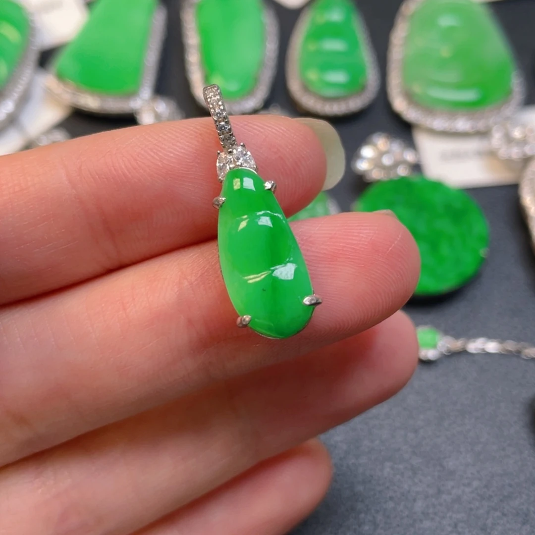 吊坠(不含链)银S925镶嵌翡翠