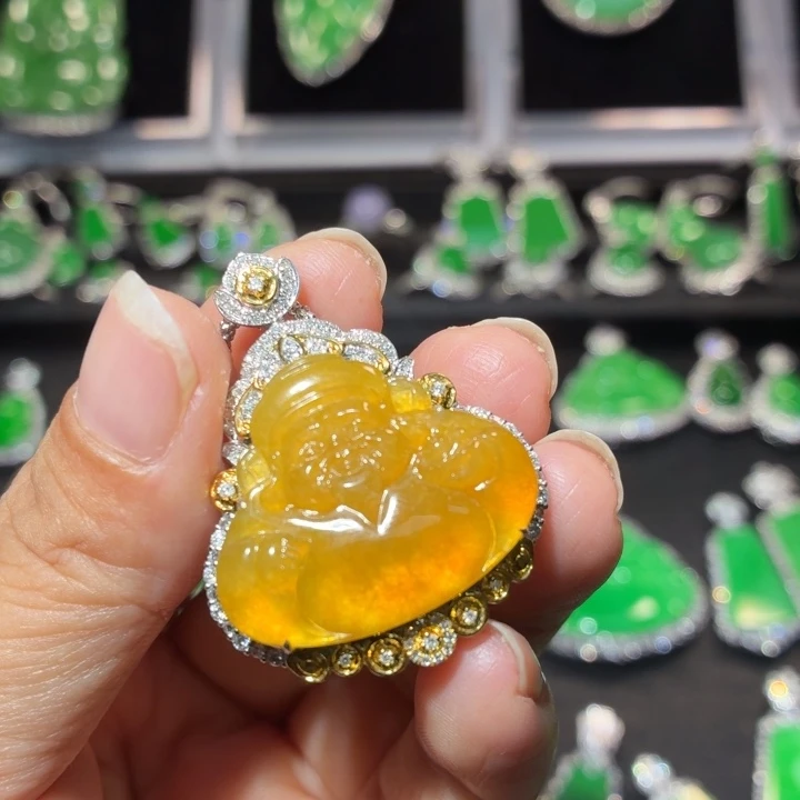 翡翠18K金镶嵌吊坠(不含链)翡翠