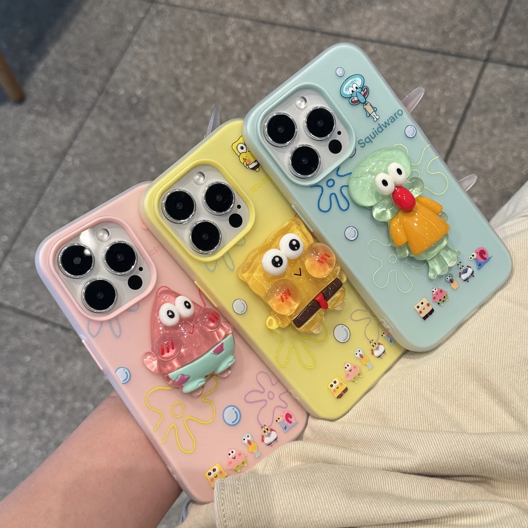 奥菲顿立体海绵派大星贴件适用iPhone16肤感果冻15手机壳13苹果14