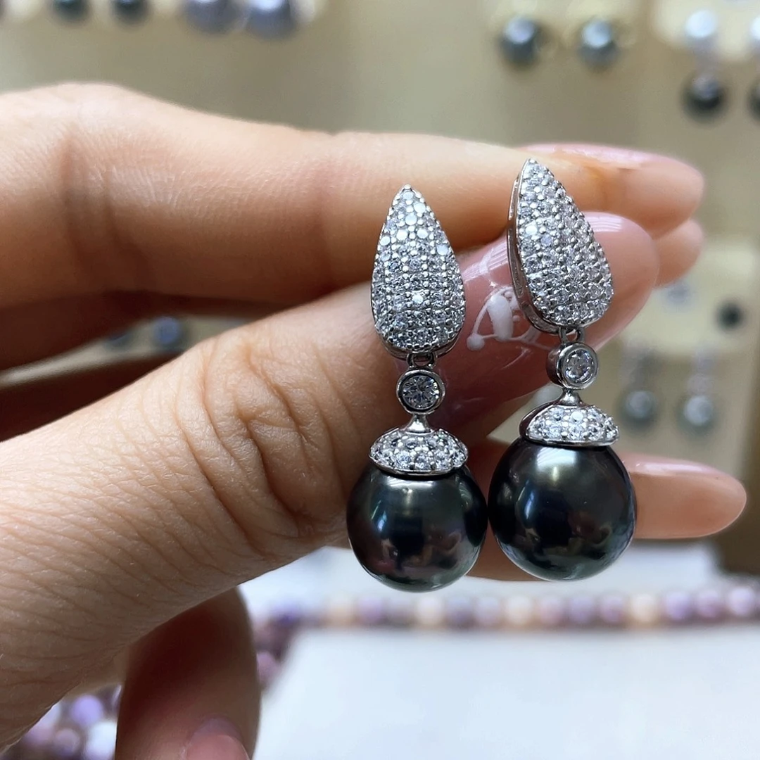 海水珍珠耳饰银S925镶嵌