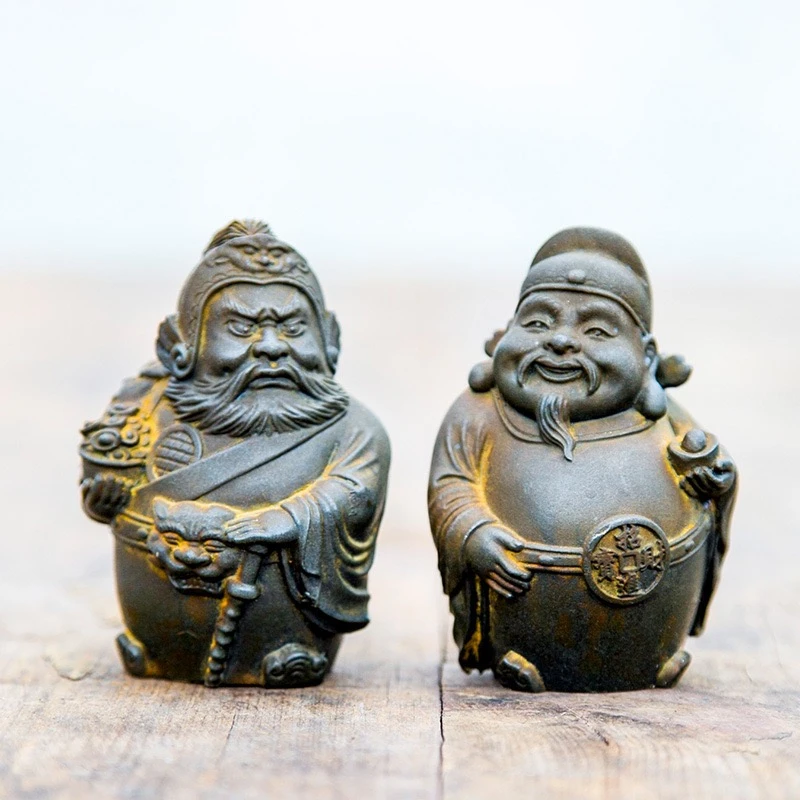 创意国风铸铁文武财神桌面摆件文武双全茶玩茶宠手工艺品