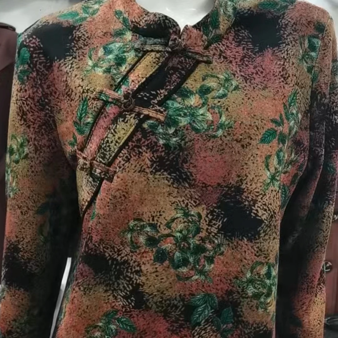 秋冬复古国风加绒加厚民族风盘扣套头妈妈装宽松显瘦上衣