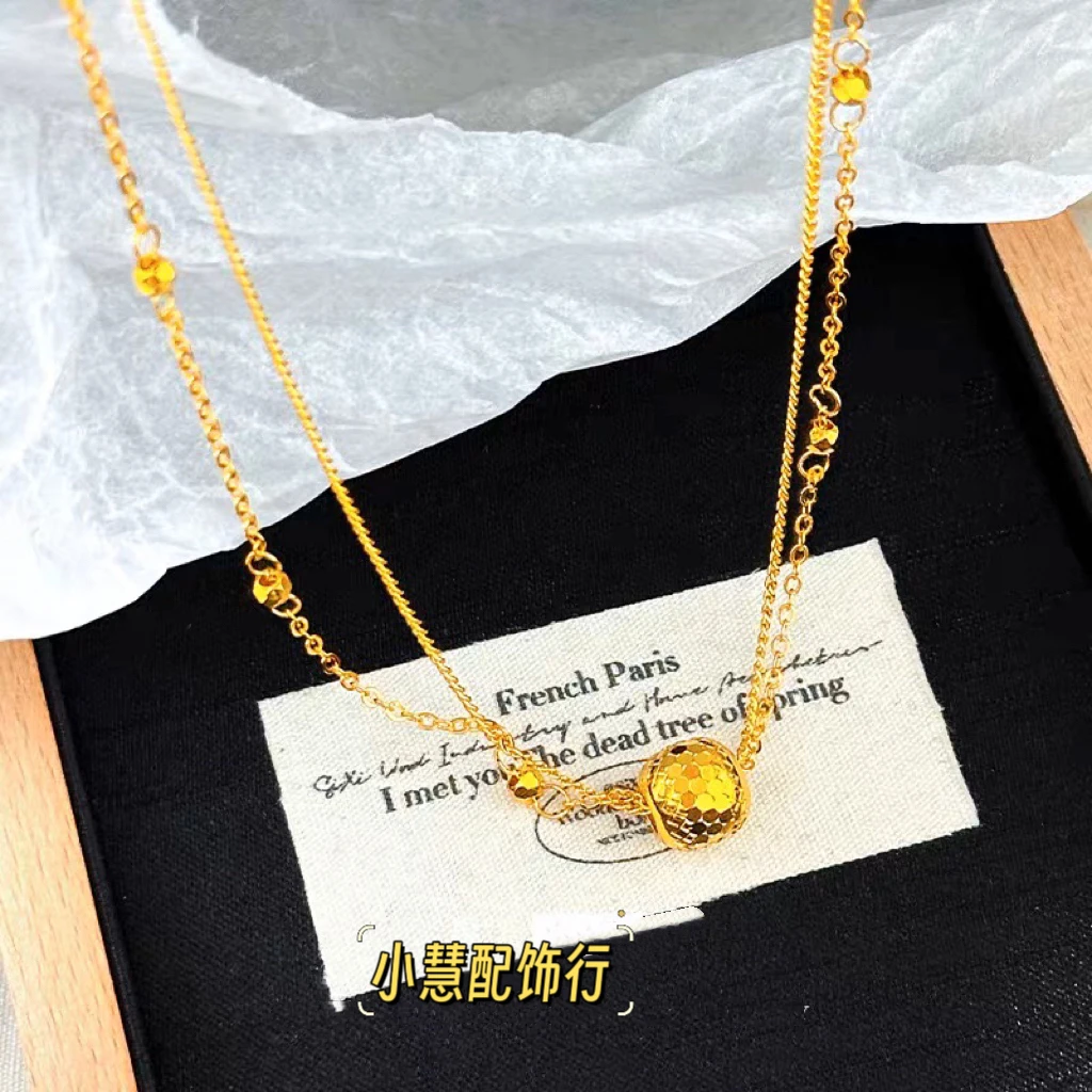 铜合金项链 【小慧家】新中式水晶球双链项链复古百搭时尚