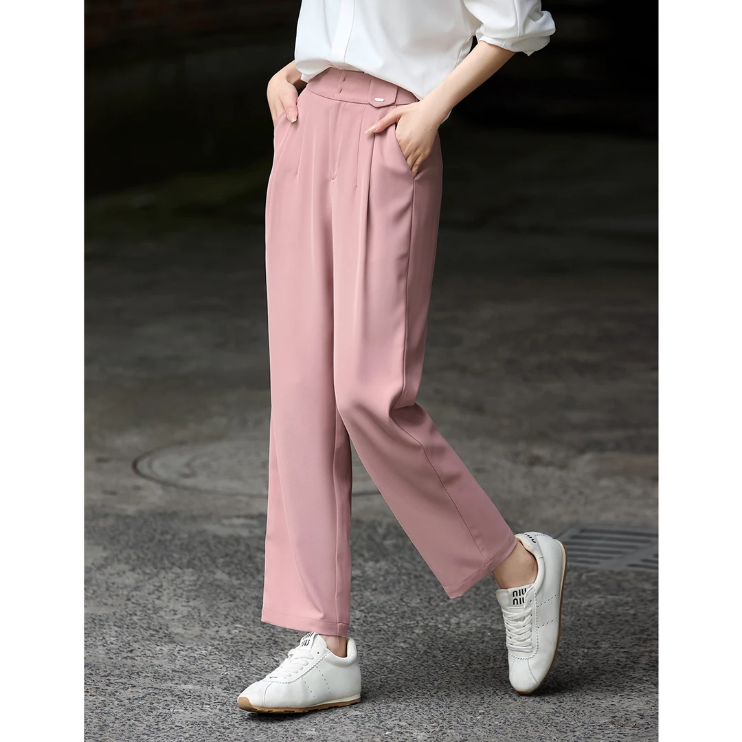 XWI/欣未2025薄款透气休闲裤压褶显瘦西装裤窄版直筒裤女01403