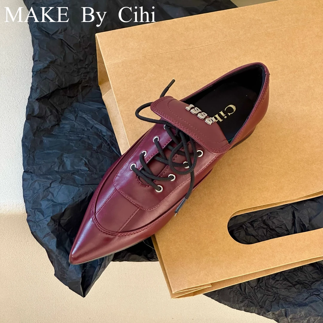 Cihi設計/羊皮2cm’都市脉动’ 英伦建筑美学灵感 复古回溯系带单鞋