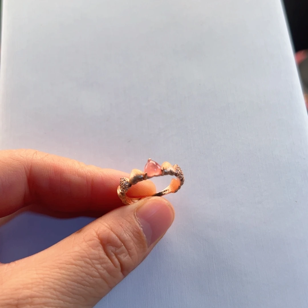 银S925镶嵌菱锰矿（红纹石）戒指幸*呀