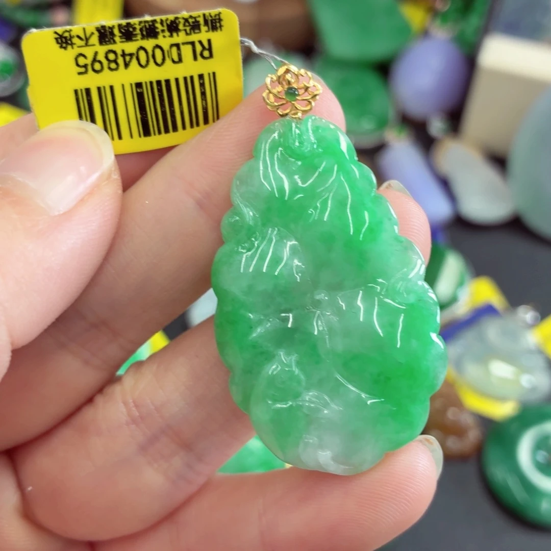 翡翠18K金镶嵌吊坠(不含链)