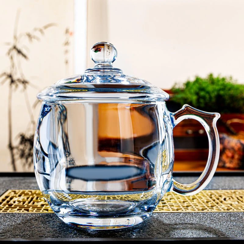 水晶玻璃杯水晶杯平替玉石茶杯高档水杯轻奢礼品原石手工水晶带盖