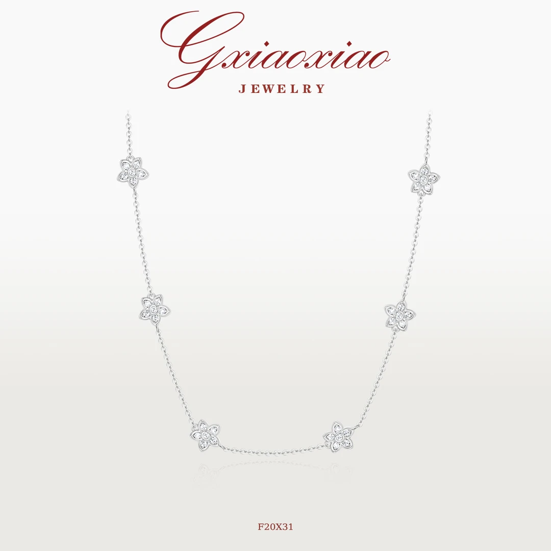 G XIAOXIAO 镀K金 法式气质时尚小众百搭五叶花项链 F20X31