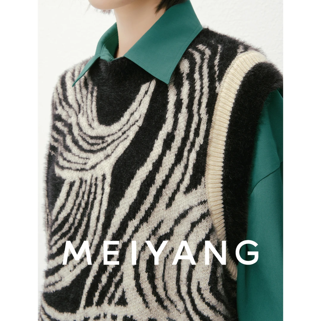 美洋MEIYANG 墨白针织马甲【商场同款】撞色水墨叠穿马夹