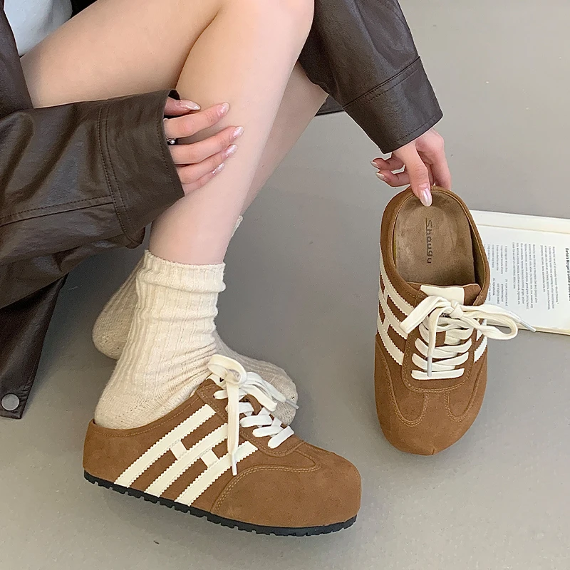 shougu/首谷2025冬季新款半拖鞋女懒人一脚蹬平底休闲外穿板鞋潮