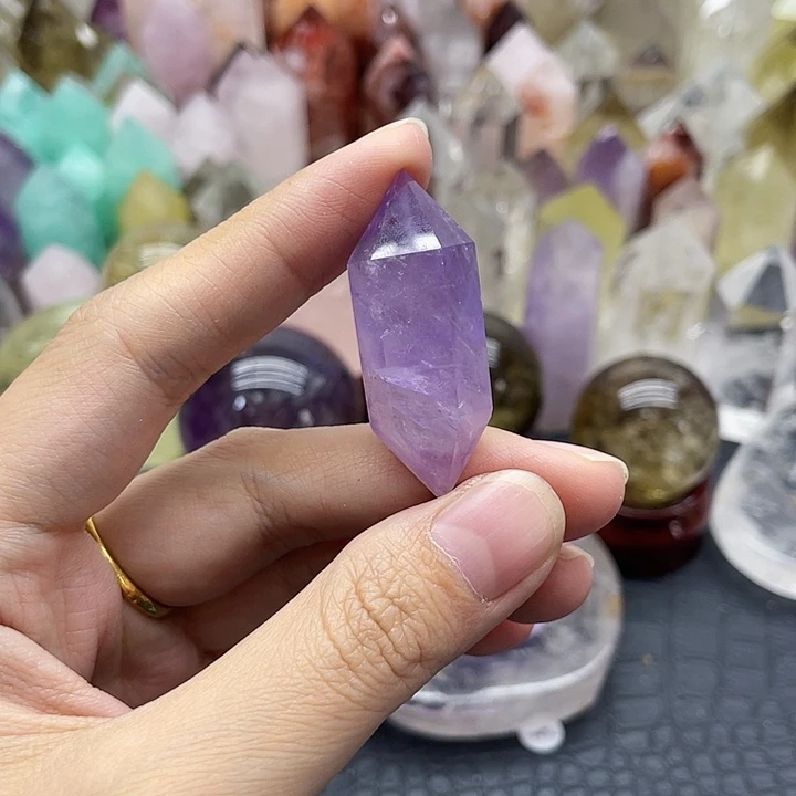 珠宝半成品未镶嵌水晶55紫双尖